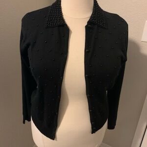 O-18 Karen Scott Evenings Black Studded Women's Cardigan